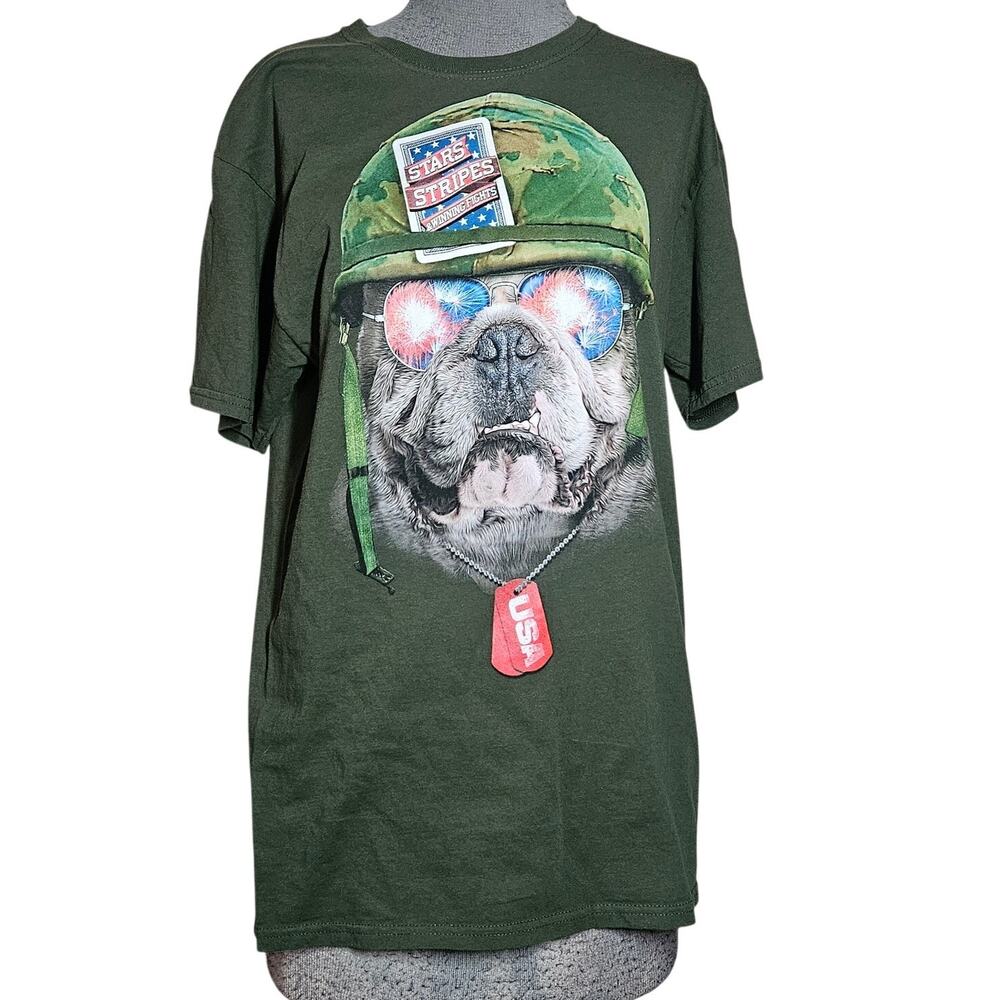 Patriotic Military Dog Graphic Cotton Tee Size Medium